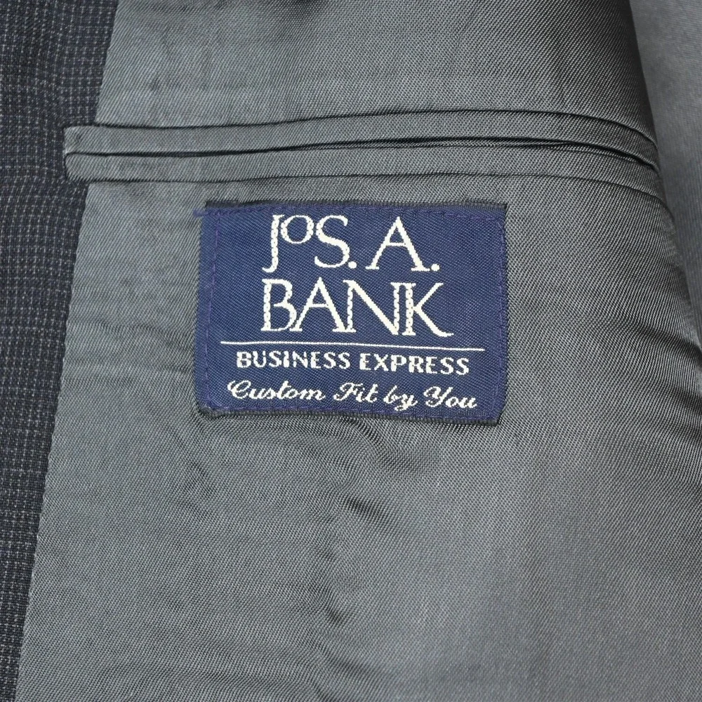 Vtg USA Made Jos A Bank 44L 36x32 Gray Nailshead 100% Wool Jacket Pants Suit